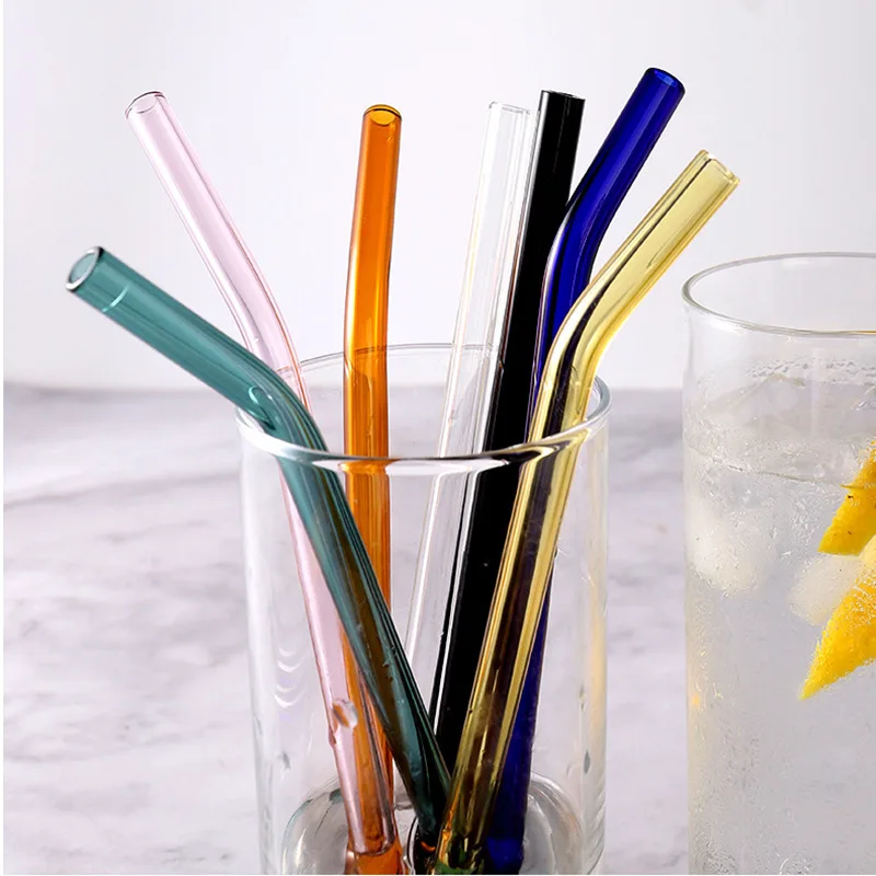 200x8mm Reusable Glass Straws Eco Borosilicate Clear Colorful Glass Straws for Cocktail Juice