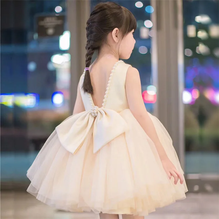 Оптовая продажа элегантные Детские платья для маленьких девочек в возрасте от 3 до 12 лет с низким вырезом на спине наряды свадебную вечеринку моделирование юбка-пачка платье дня