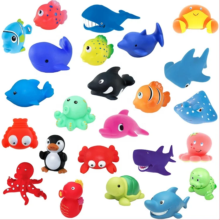 Bulk Cartoon Child Rubber Bath Toy Animal Toddler Baby Bathtub Squirter Bathroom Time Shower Toys Set Sea Animal Bath Toy