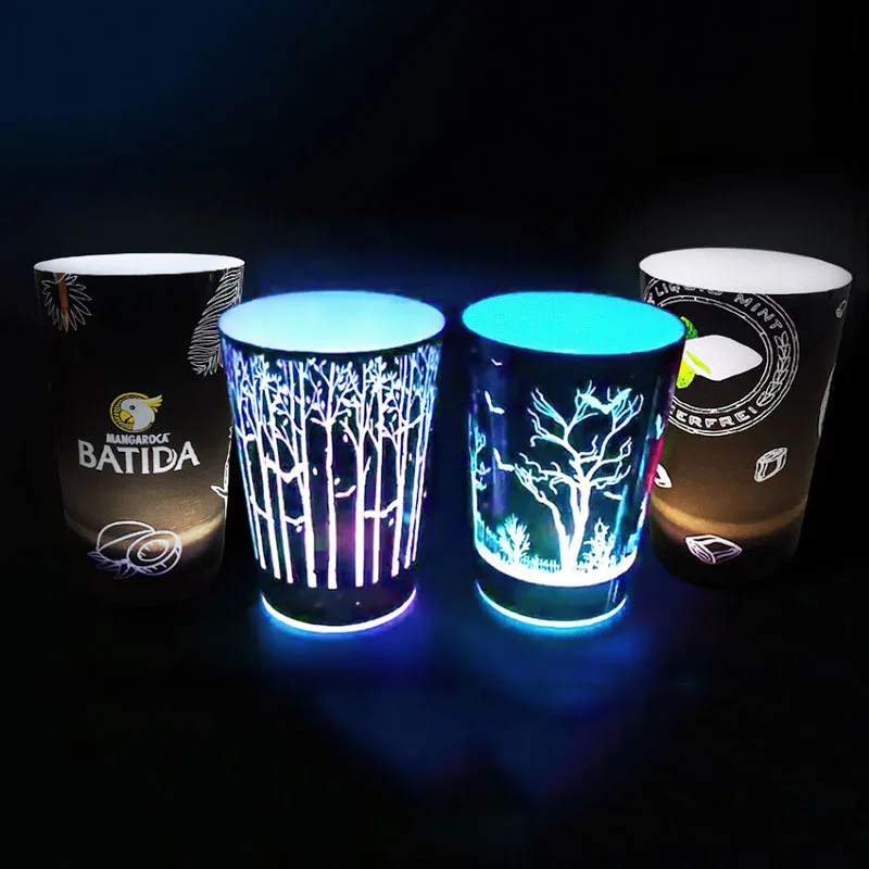 Custom Plastic Cups with Logo for Wedding Bar Night Club 12oz 14oz 16oz Water Activated Light Cups Party Led Cup