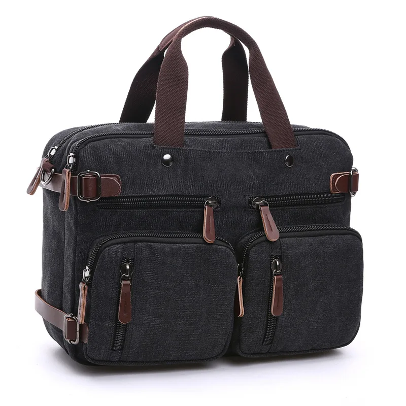 The most popular wholesale solid color backpack black men travel high capacity canvas messenger bag men canvas hand bag