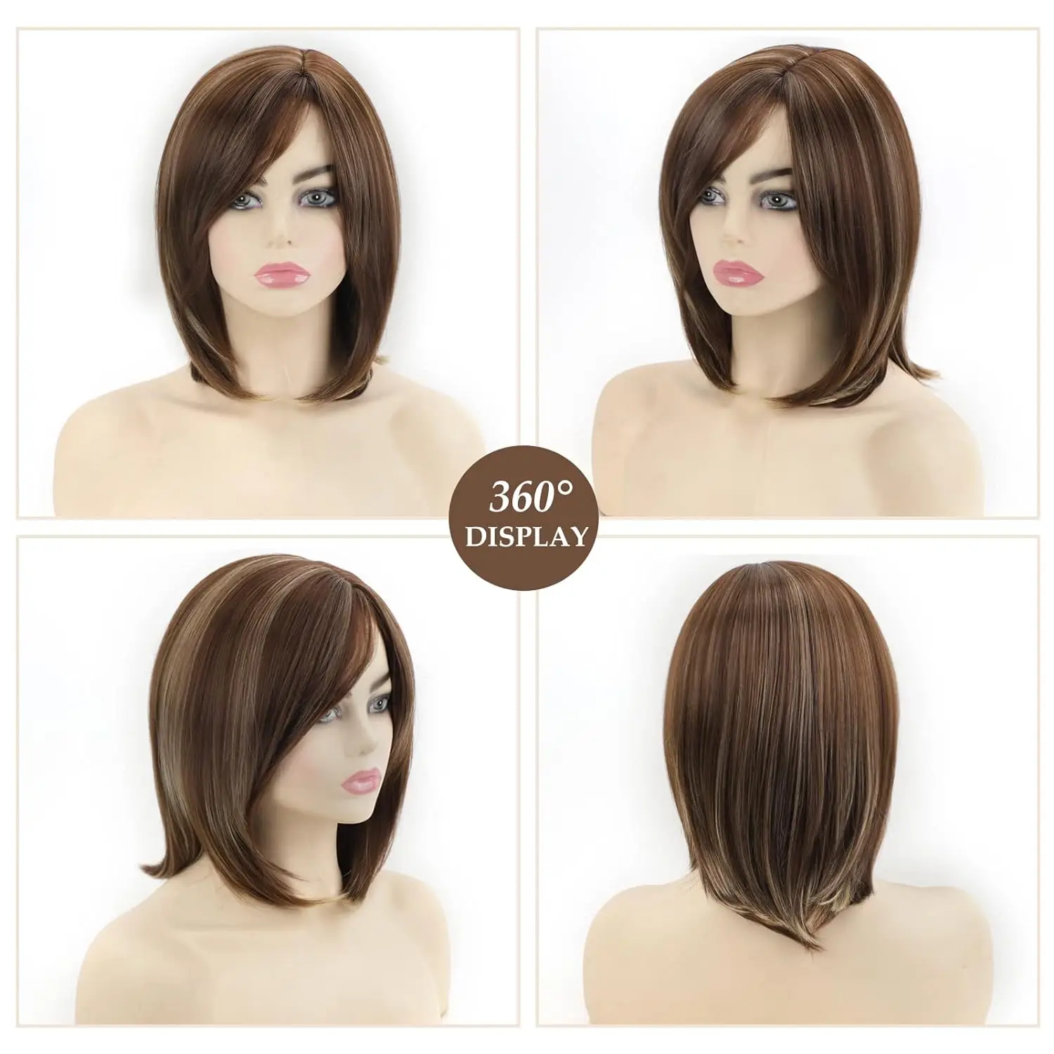 YIMANEILI Bobo Head Synthetic Wig Medium Wigs Natural Straight golden Hair synthetic hair wig  for Women