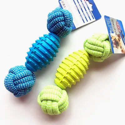 
Pet dog toy ball set, teething resistance, rubber chewing toy, cotton rope knot combination 