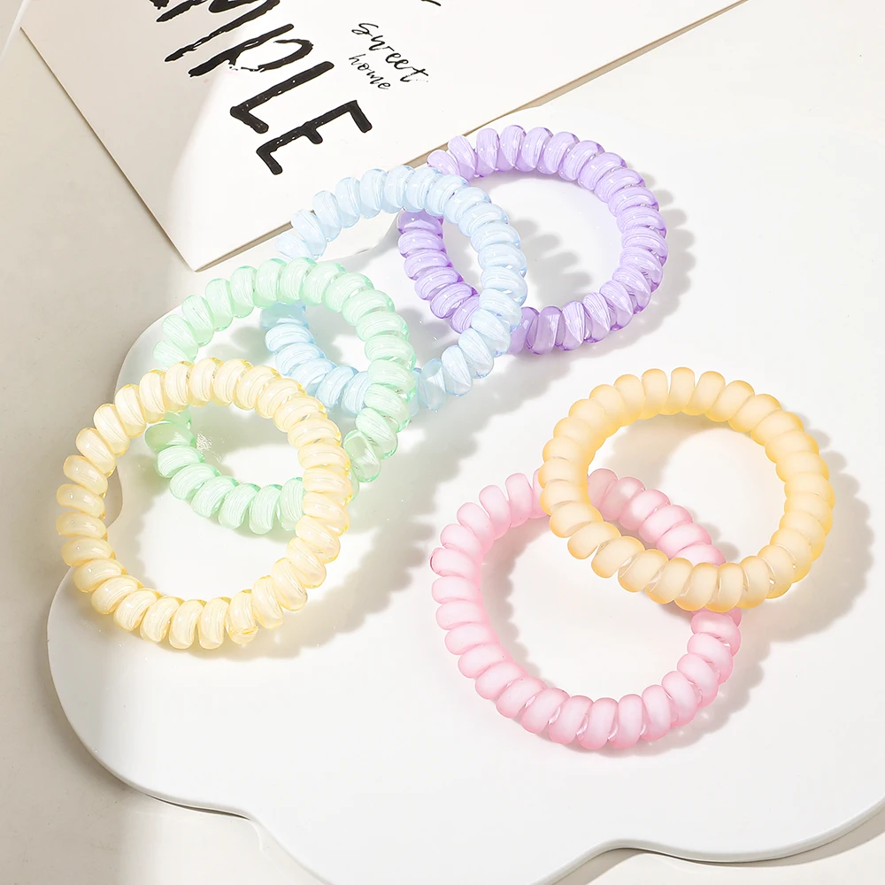 Multicolor Medium Coil Elastics Spring Rubber No Crease Hair Coils Telephone Cord Plastic Hair Ties For Women And Girls
