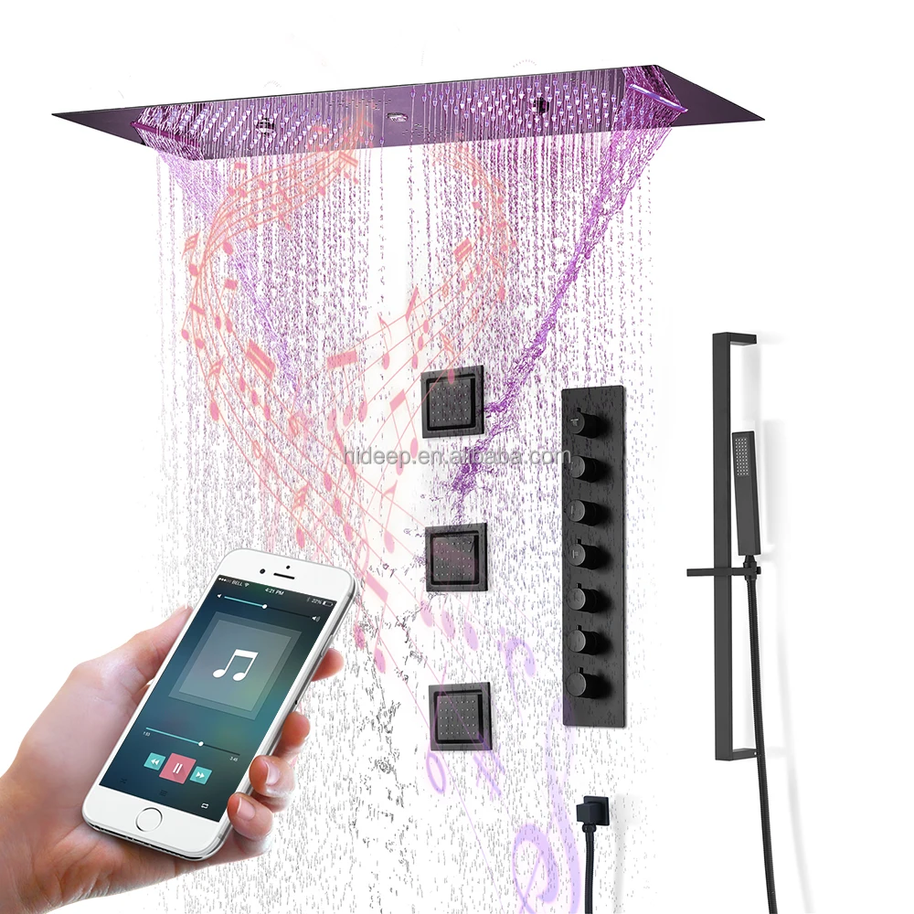 Music Led 36*12 inch  Bathroom Thermostatic Rain Waterfall Mist LED Shower Faucet system