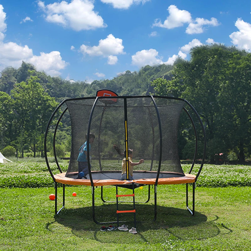 Zoshine Professional 14FT Outdoor Trampoline with Basketball Hoop Unisex Foldable 10FT Steel Frame PVC Nylon for Kids Adults