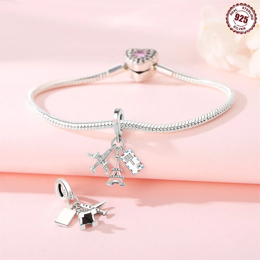 New Arrival Hot Sale Fashion S925 Sterling Silver Global Travel Series Charm Bead DIY Jewelry Bracelet Accessories Pendant