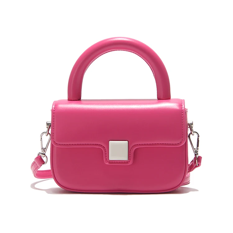Rose Pink Mini Size Lady Handbag With Candy Color PU leather Crossbody Bag Fashion Casual With Long Strap And Lock