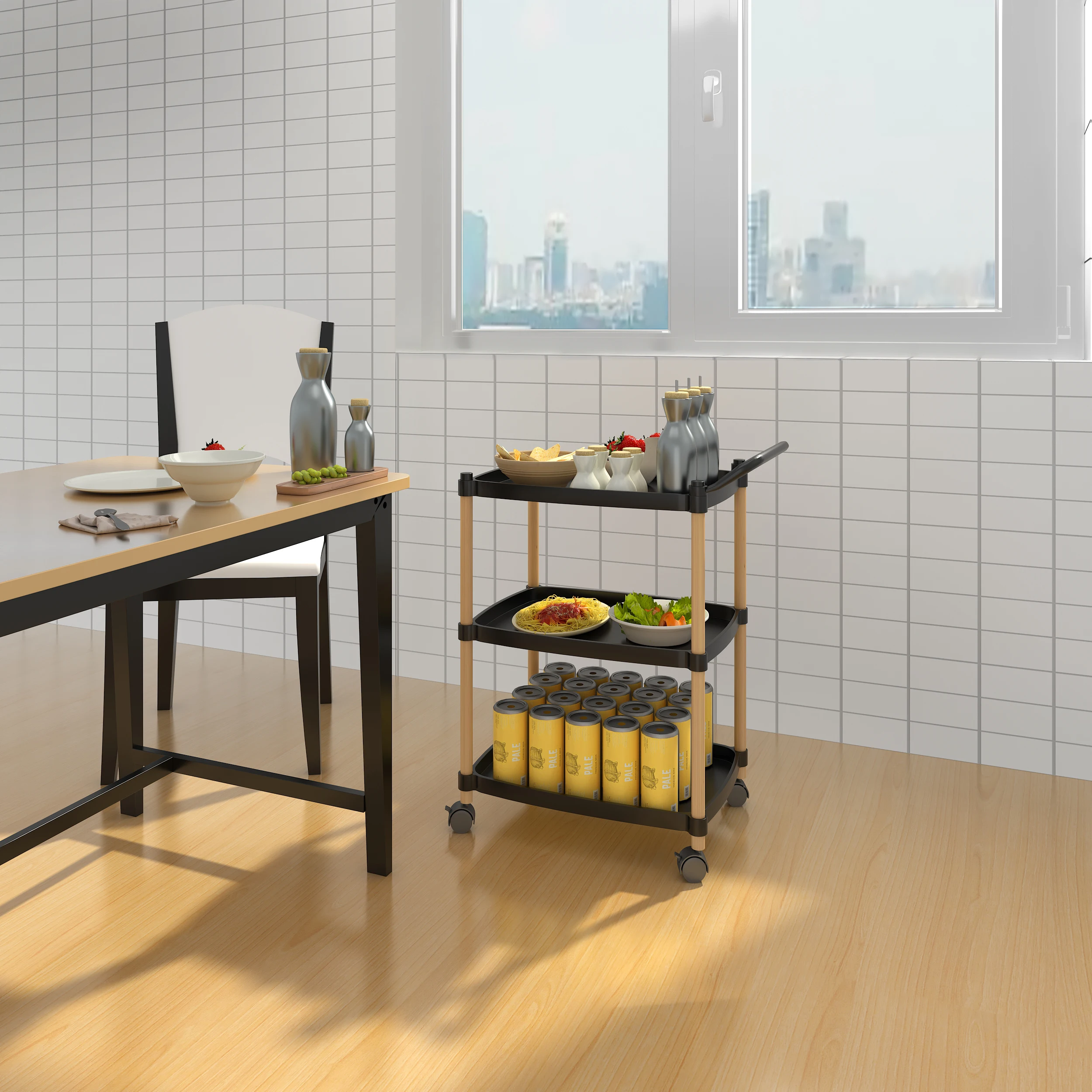 3-tier square ABS Plastic  Storage Trolley For Dining Room