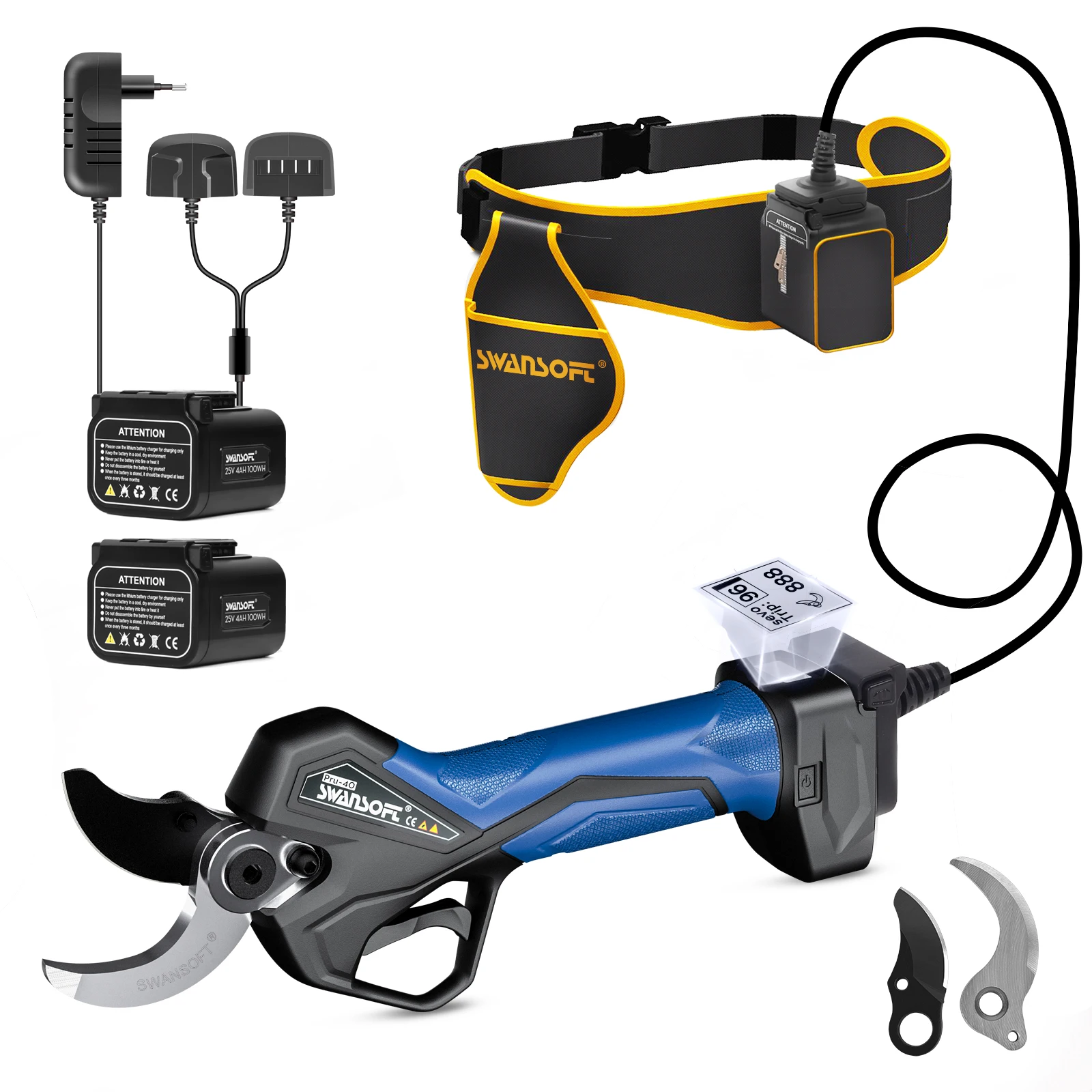 Swansoft SW-PRU-40 electric pruning shears battery powered 40mm professional-grade cordless electric fruit tree scissors