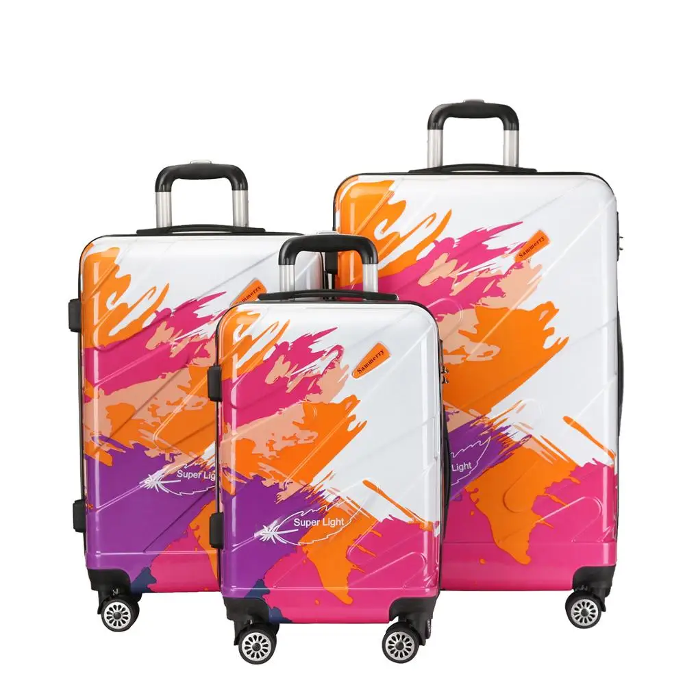 ABS + PC hard luggage set 20'24'28'special design with full printing  multi-color suit for travel