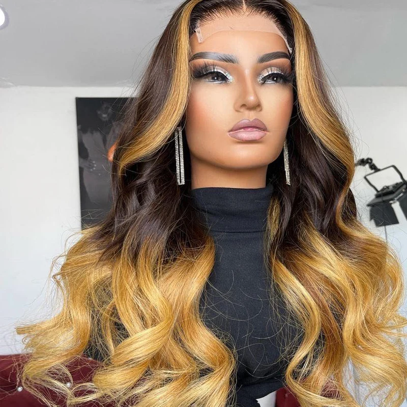 5x5 Lace Closure Wigs Highlight Blonde Human Hair Wigs Brazilian Virgin Hair Glueless Body Wave Closure Wigs for Woman