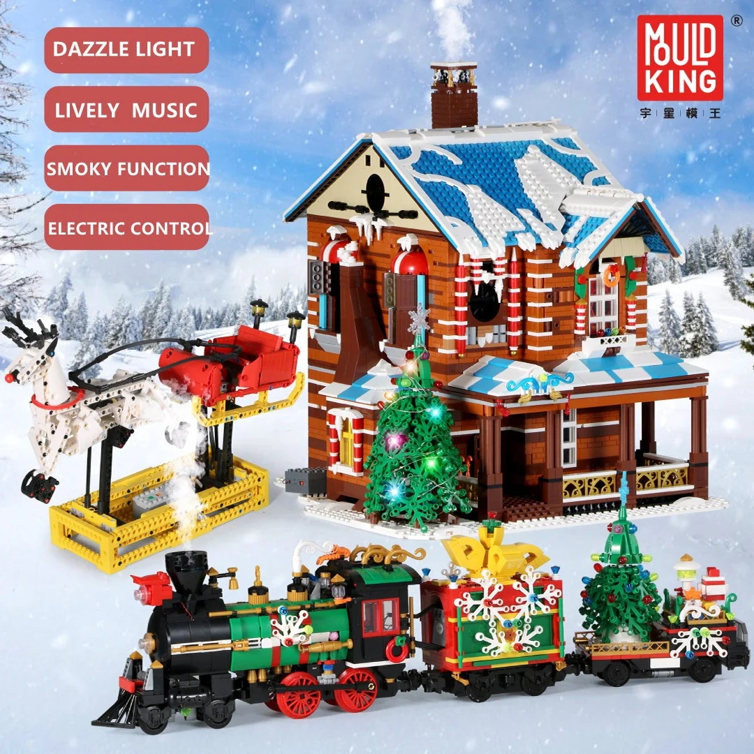 Рождественский Электрический поезд Mould King 12012 дистанционное управление через приложение строительный блок с музыкой креативная модель детские игрушки
