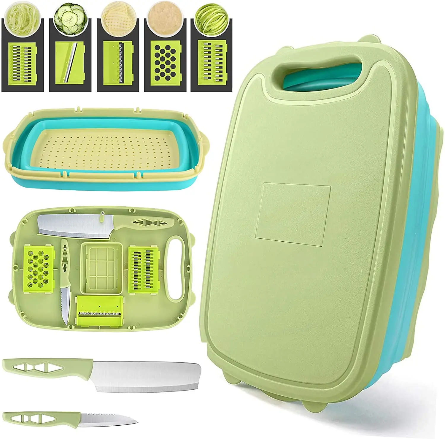 Kitchen Collapsible Cutting Board,Foldable Chopping Board with Colander 9-In-1 Multi Chopping Board