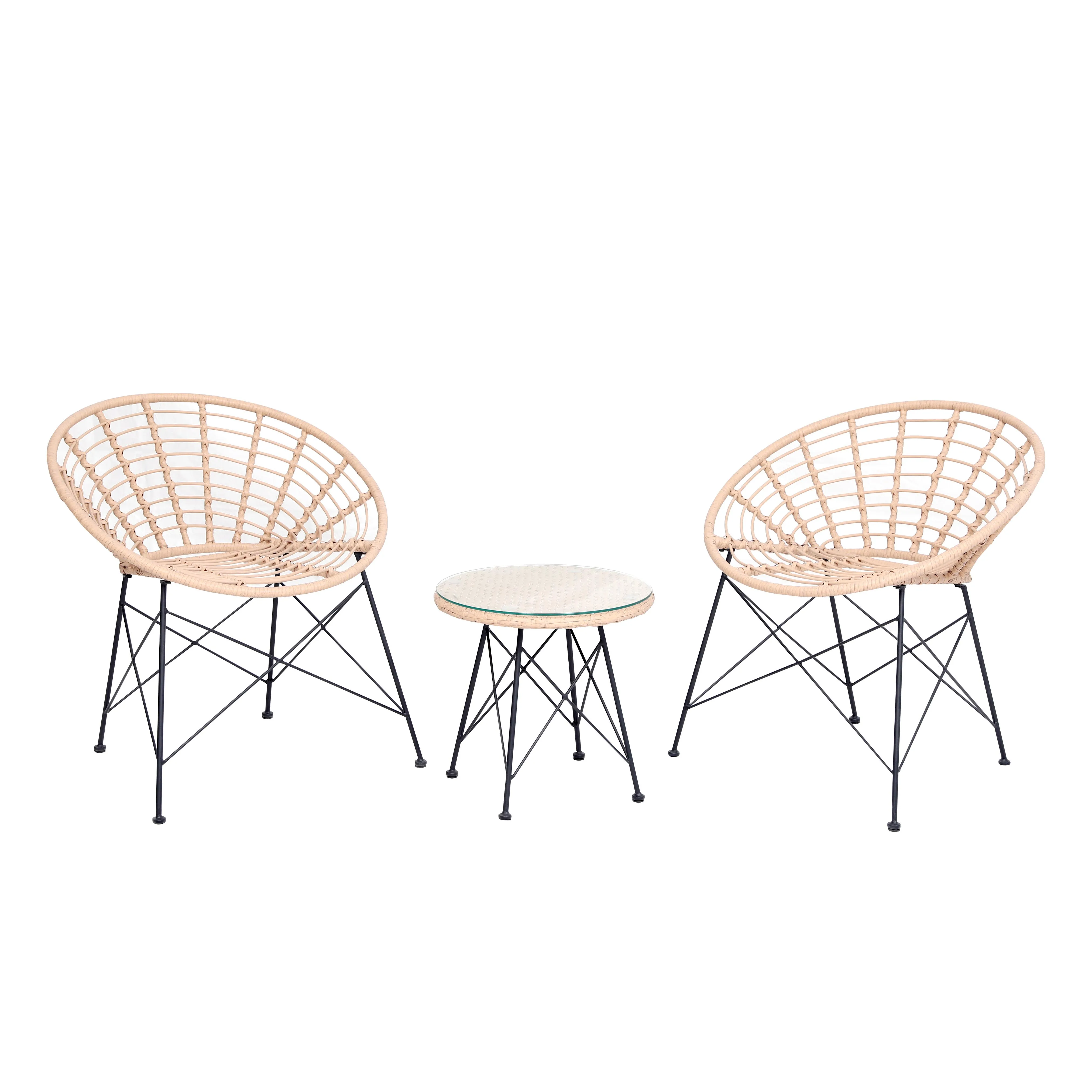 TIPTOP  Furniture Glass Table PE Rattan Balcony Furniture Set Exterior Modern Patio Wicker Set 3Pcs Balcony Exterior Set