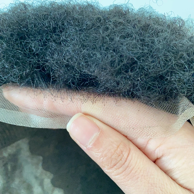 2024 New Arrival hot sale Afro style black color 8x10 inch 100% virgin Indian hair systems lace with PU Q6 base toupee for men