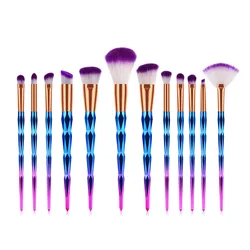 12 pcs colourful gradient diamond glitter cosmetic makeup brush set