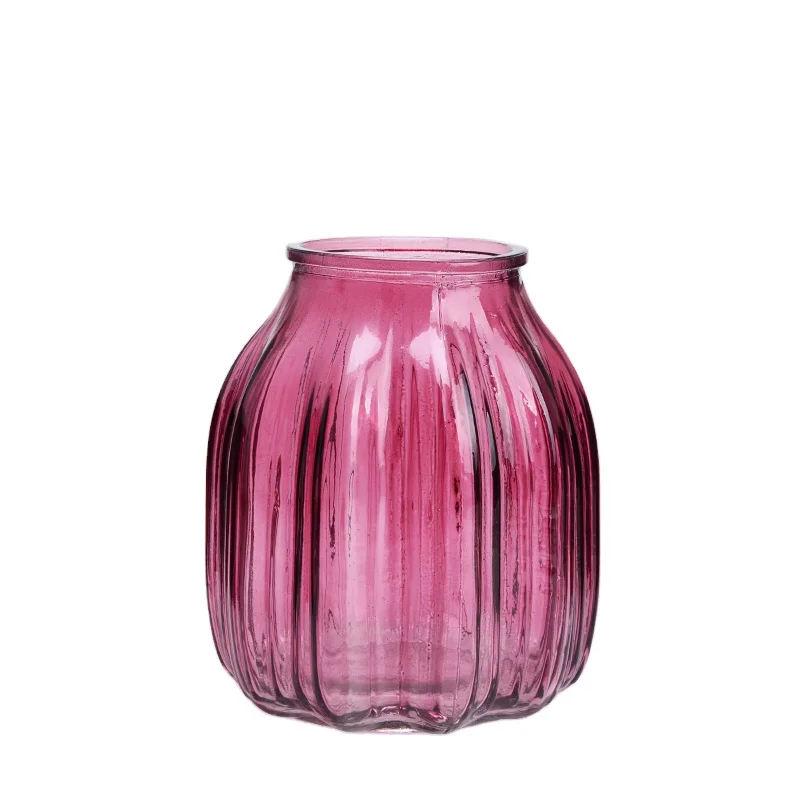 Рельефная прозрачная мини-ваза для цветов, маленькая стеклянная ваза в рубчик для украшения дома, голубого, розового, янтарного, коричневого цветов