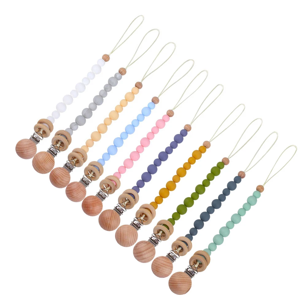 Schnullerkette Silicone Beads Pacifier Chain Clip Wooden Ring Chupetes Teething Soother Dummy  Baby Teether Pacifier Holder