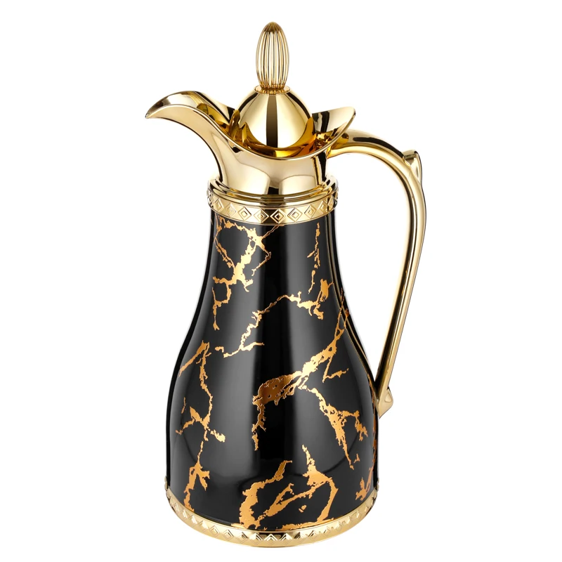 1 L Arabic Gold Color Plastic Shell Glass Liner Coffee Flask Pot for Home Cafe Hotel Restaurant