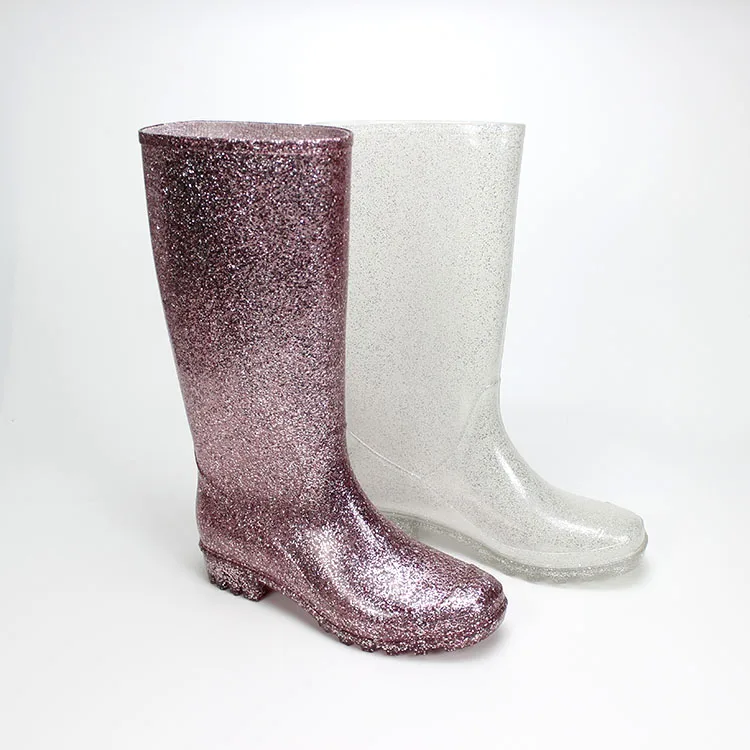 
Hot sale new arrival fashion white pink four season universal women outdoor pvc waterproof sparkliest rain boots for lady 