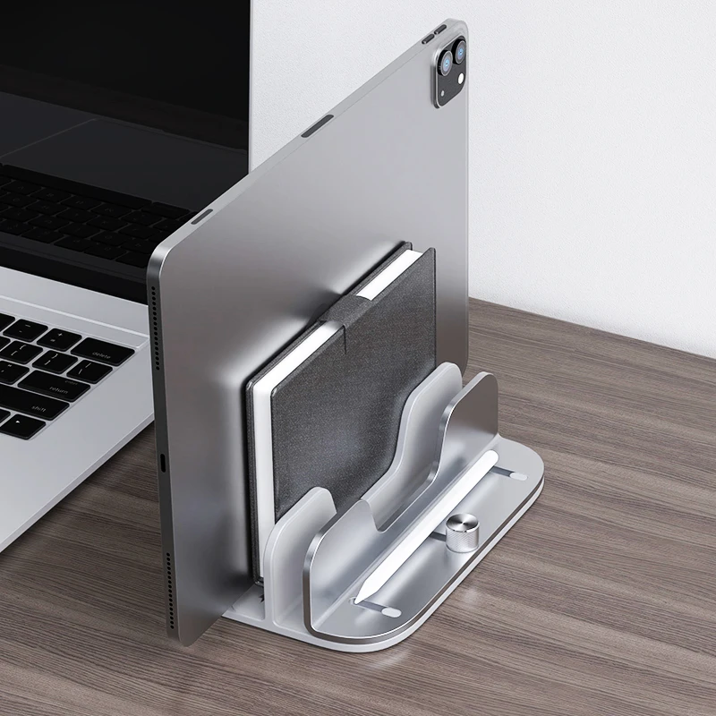 Wholesale Desktop Aluminum Alloy Adjustable Dual Slot Vertical Laptop Tablet Bracket PC Holder Macbook Stand for Ipad