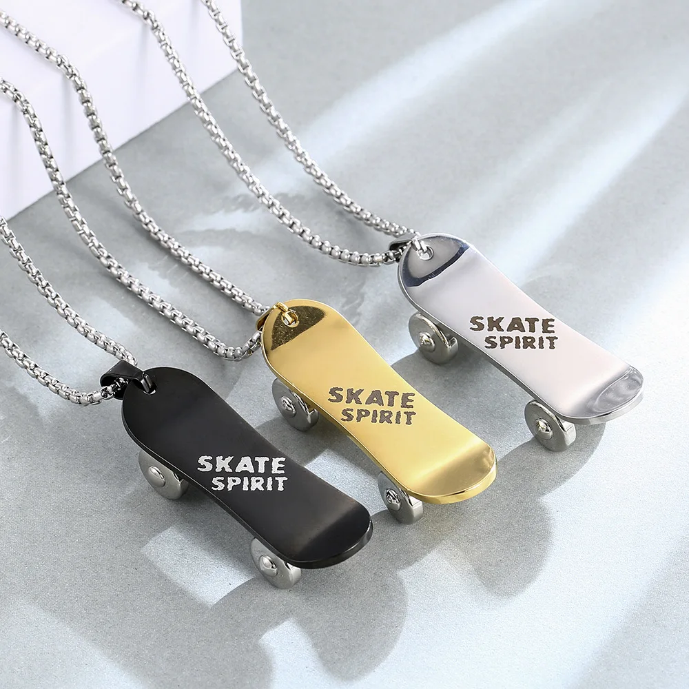 Punk Titanium Steel Trendy Scooter Charm Pendant Necklace Hip Hop Street Activity Lettering Creative Pendant Necklace For Men