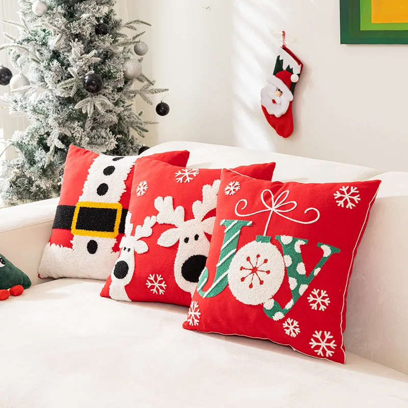 Contemporary Style Christmas Gnomes Design Embroidery Pillow Case 18x18 Inch Cozy Holiday Home Decor Cushion Cover For Sofa