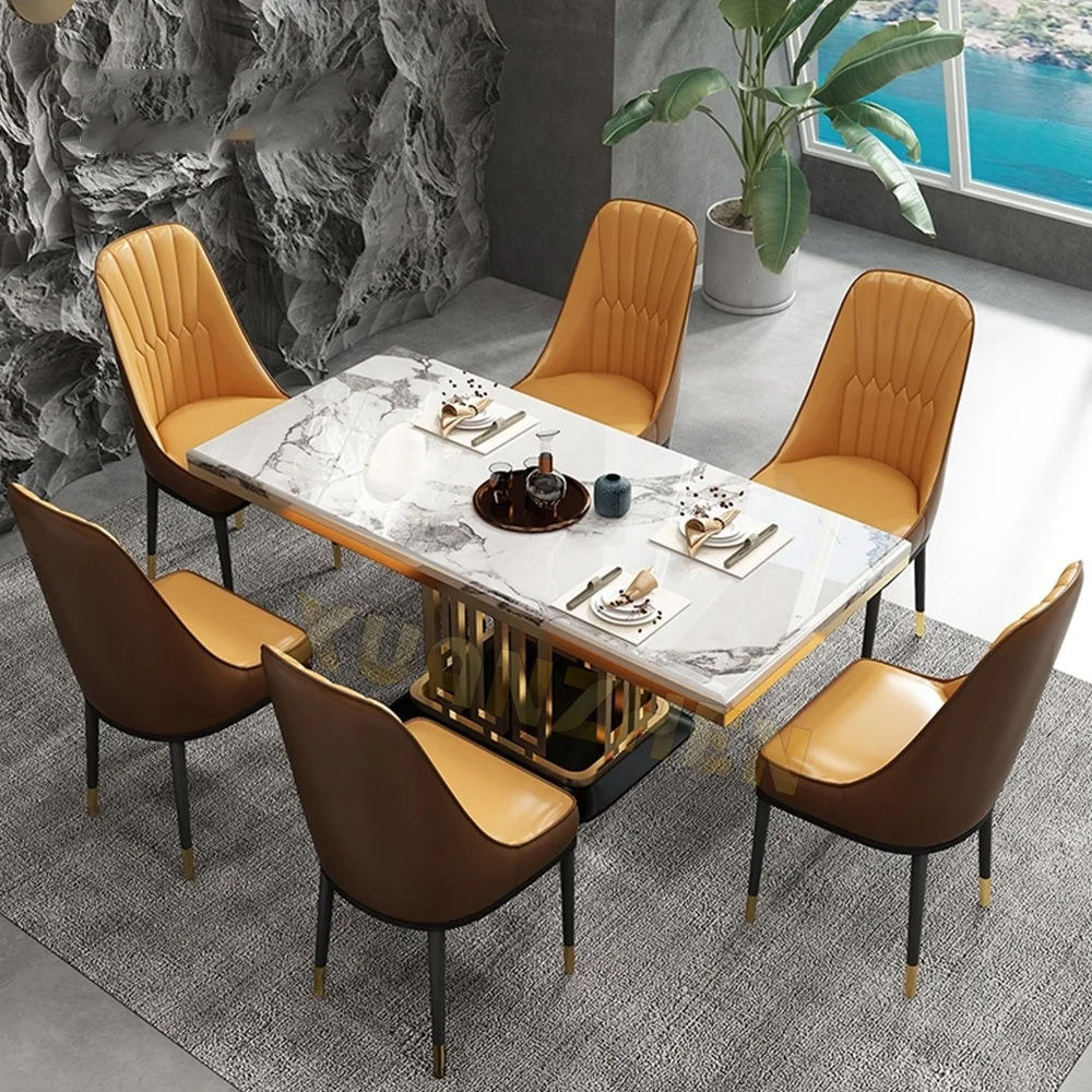 Dining room furniture marble top classical luxury table gold stainless steel dining table set modern dining tables DT103