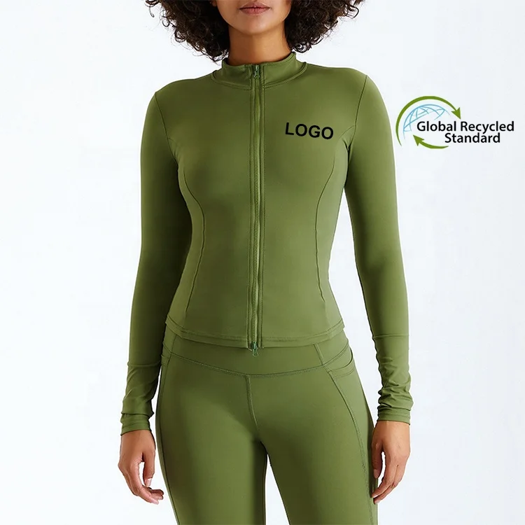 Recycled yoga set lulu sportswear long sleeve women sports jacket and pants