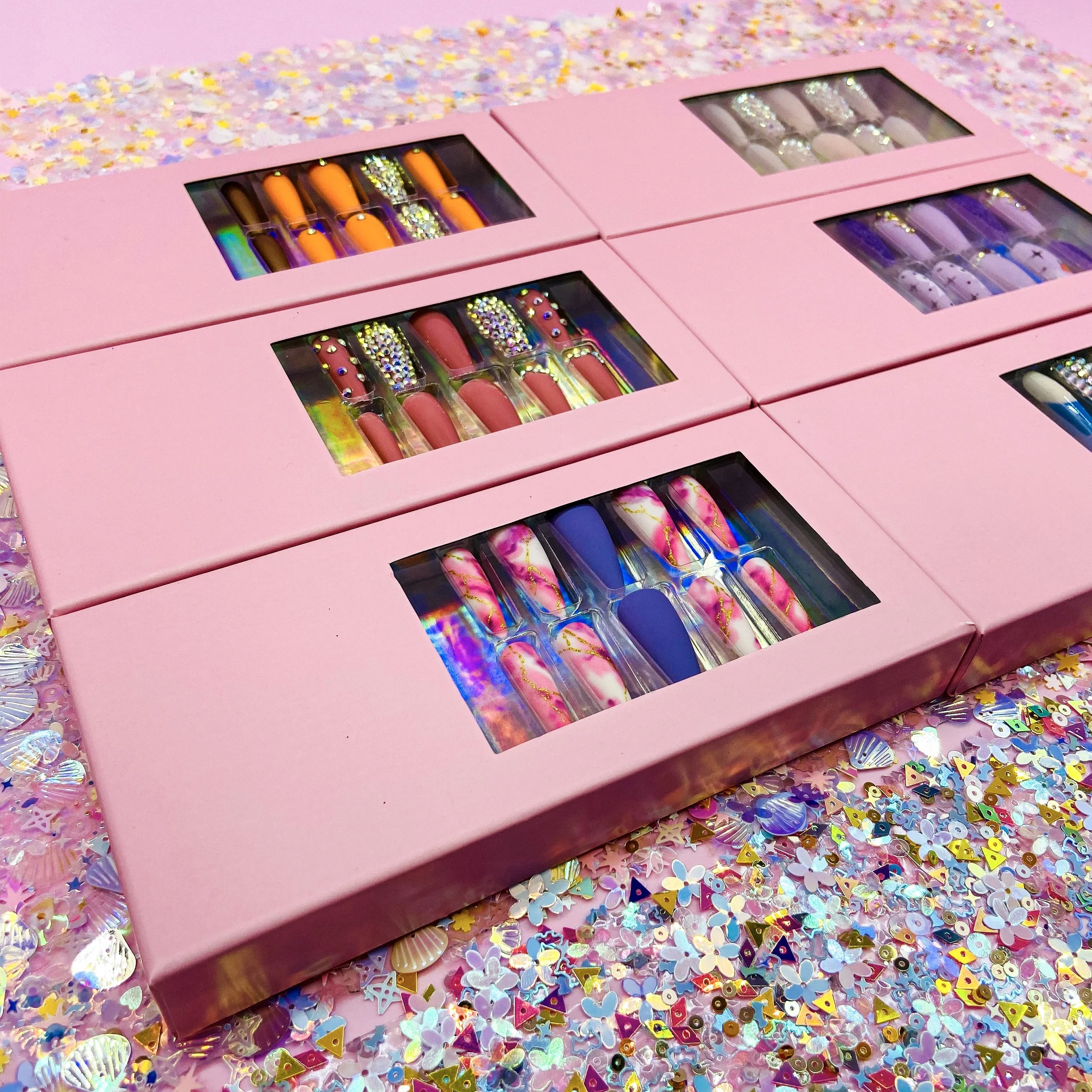 Wholesale Short Cute Press On Artificial False Nails Custom logo Luxury Fake Nails Colorful Matte Ballerina Nails