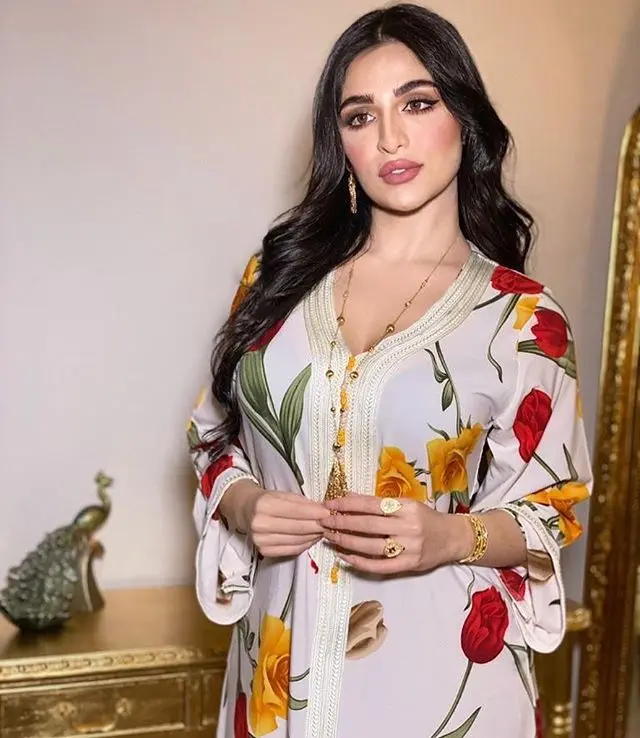 
1505MuslimQLO muslim print long floral turkish dress abaya dubai maxi muslim evening abaya africa clothing 