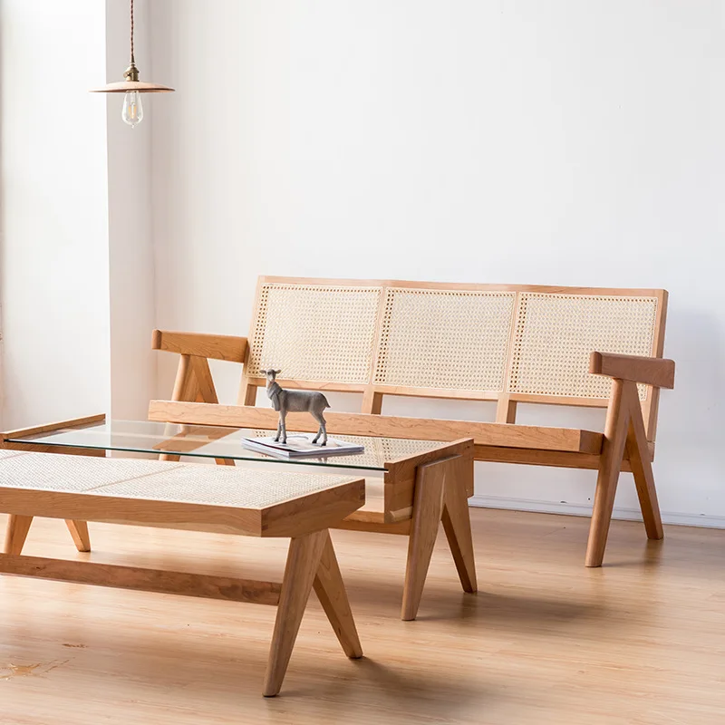 Hot Sale Home Furniture Sofa Rattan Chairs Nordic Design Modern Living Room Leisure Dining Chair 100% Solid Wood Long Bench