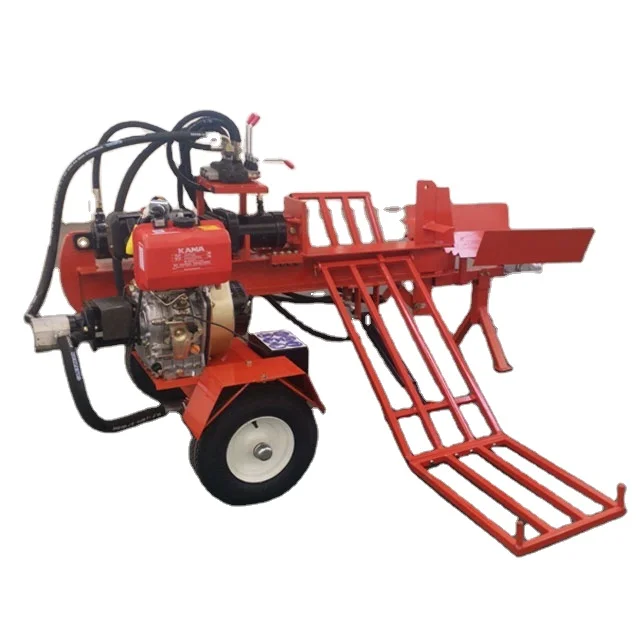 15hp gasoline hydraulic log splitter 50 ton splitting force, electric start EPA approved with hydraulic log lifter and log deck