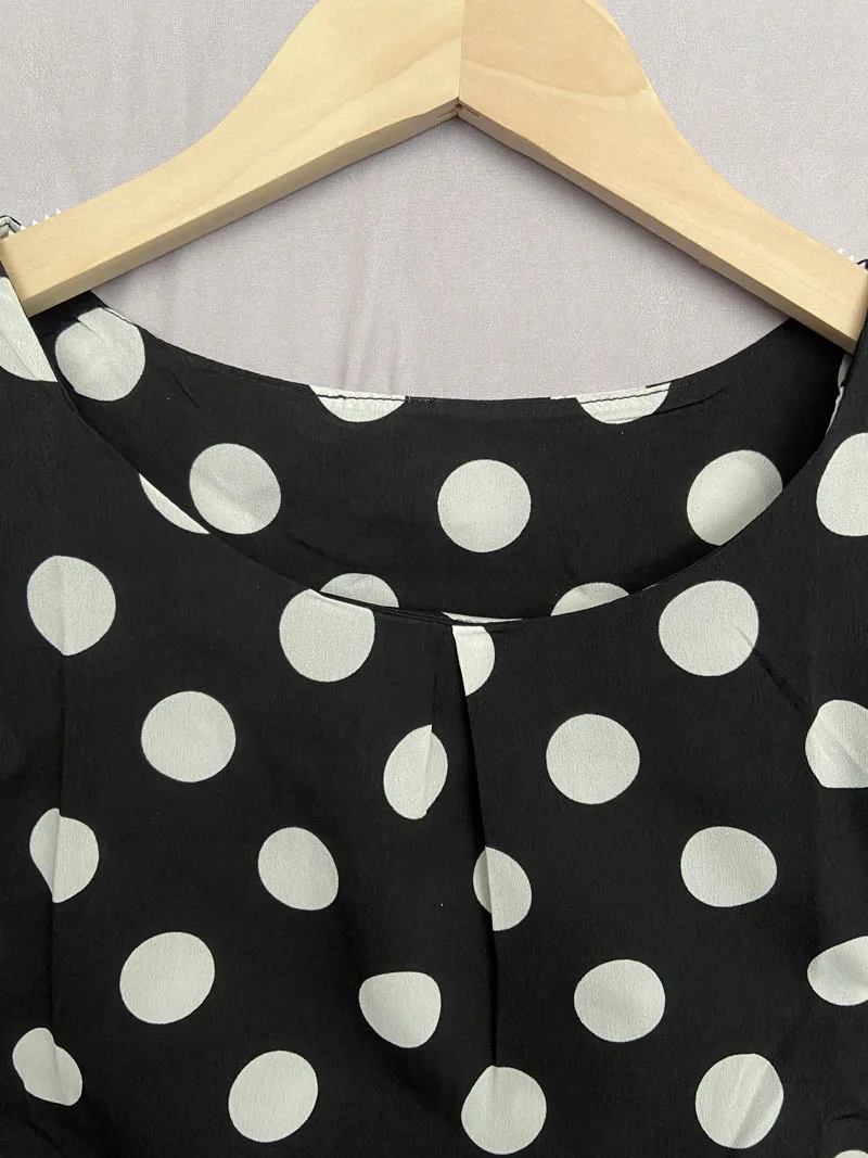 Fashion Girl Wave Point Blouse Women Casual Chiffon Shirt Sleeveless Ruffle Sleeve Shirt Summer Tops Black And White Tops