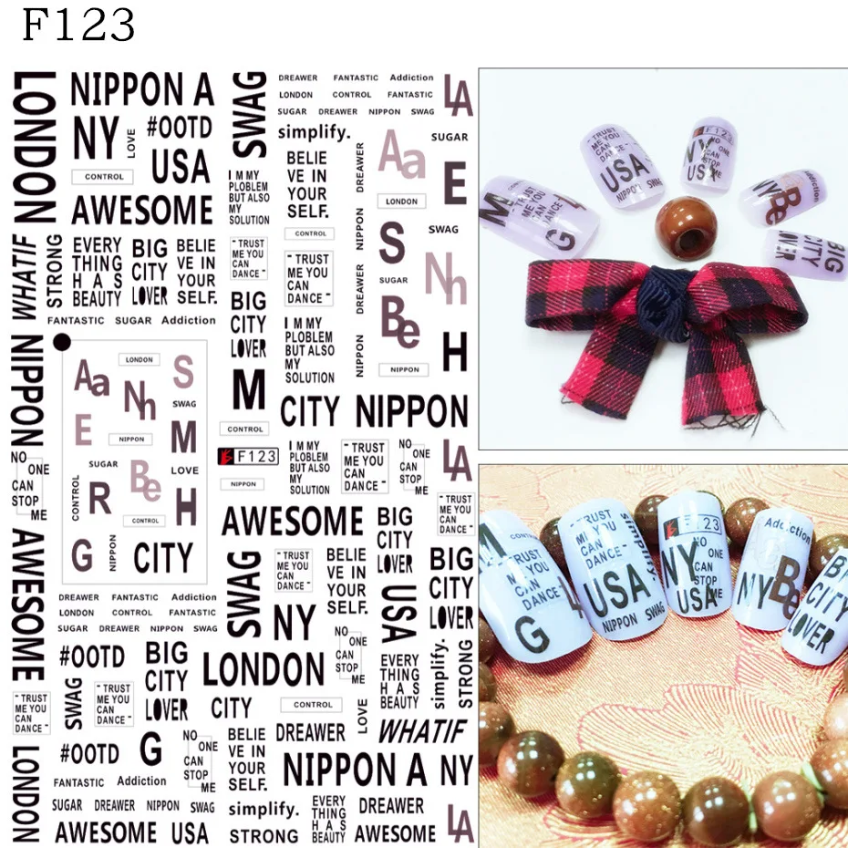 Top Sale Back Glue 2D Nail Art Nail Sticker Valentine English Alphabet Retro Pattern DIY Nail Art Decoration Decal