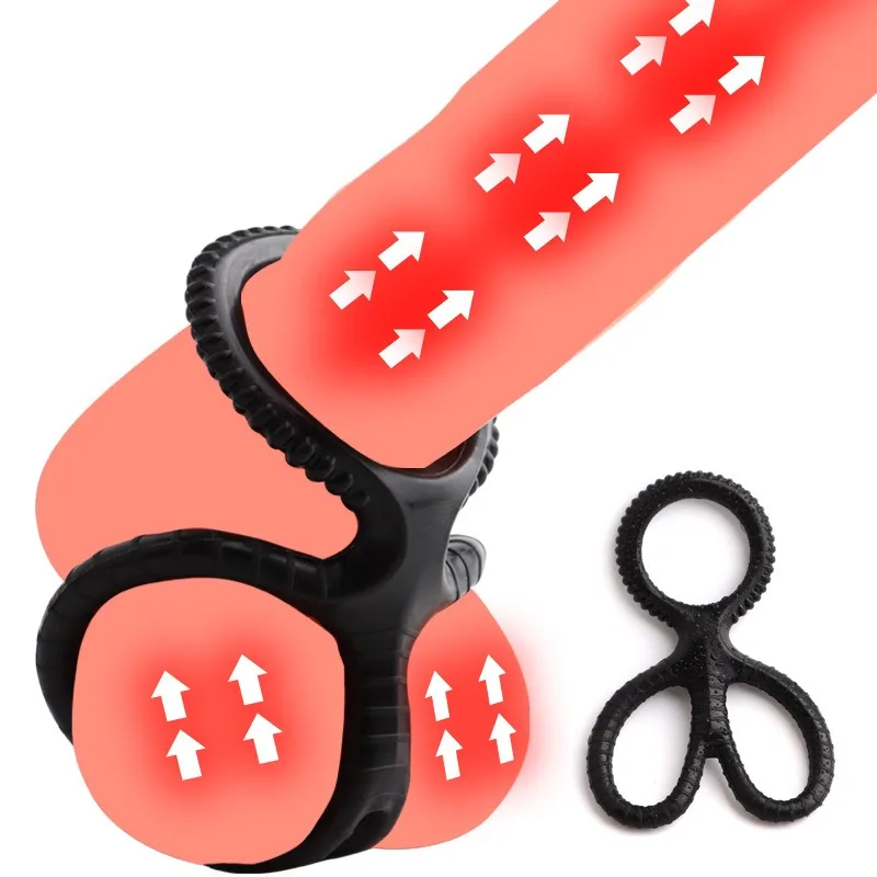 Silicone Three Ring Waterproof Male Products Strong Vibration Delay Ejaculation Penis Cock Ring Sex Toy Black Customized