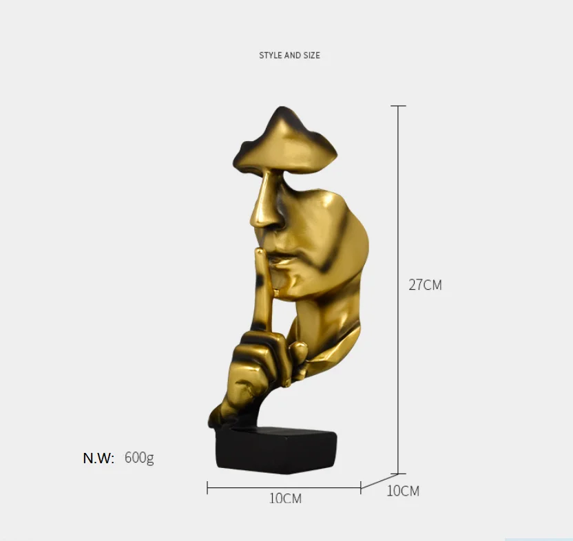 Statue Home Decor Modern Resin Art Sculpture Silence Is Golden Office Decorations