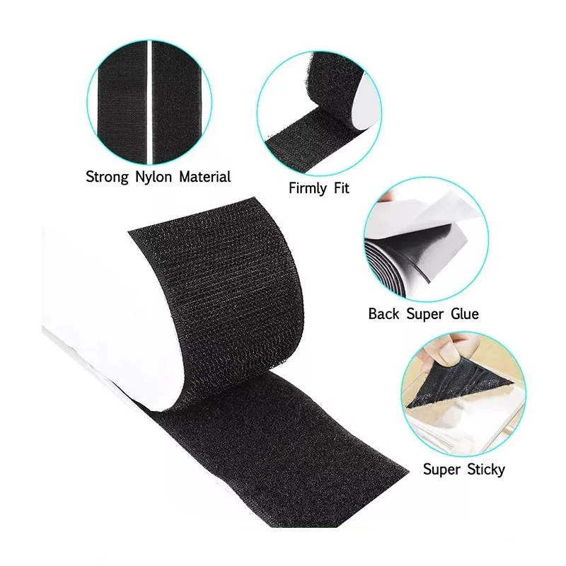 100% Nylon Hook and Loop Strip Adhesive Hook and Loop Tape with Common Hot Melt Glue for Industrial Household Use