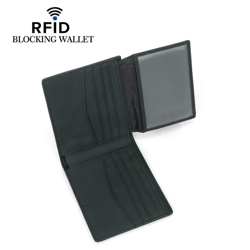 Wholesale high-capacity rfid blocking card wallet 12 card slots carbon fiber genuine leather short man leather wallet