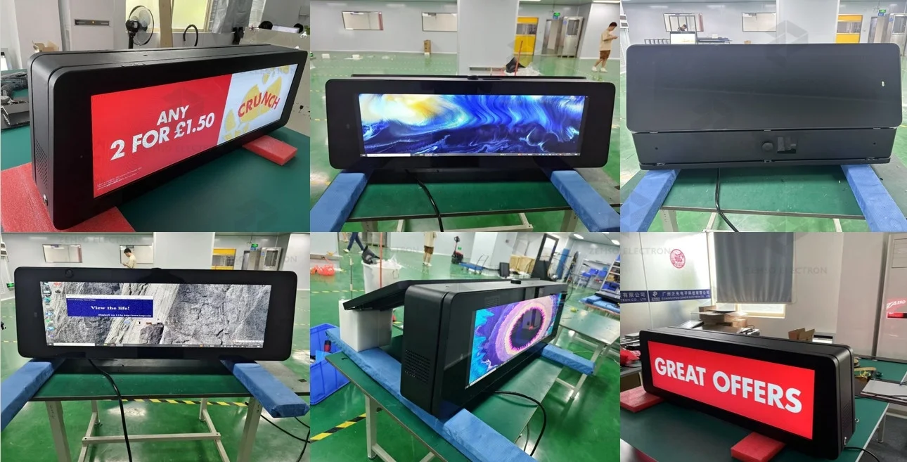 Outdoor vehicle mounted taxi roof top LCD display 37inch original stretched screen waterproof advertising screen