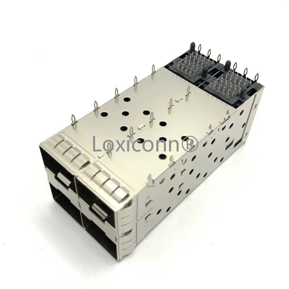 SFP fiber connector 40pin 2*2 4port Female Small Form Factor Pluggable Stacked Multi Port Press Pin SFP+ Cage Connector