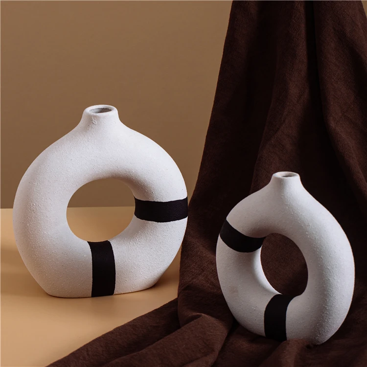 Wholesale modern home wedding centerpiece decor vase round matte desktop ornaments ceramic flower vases