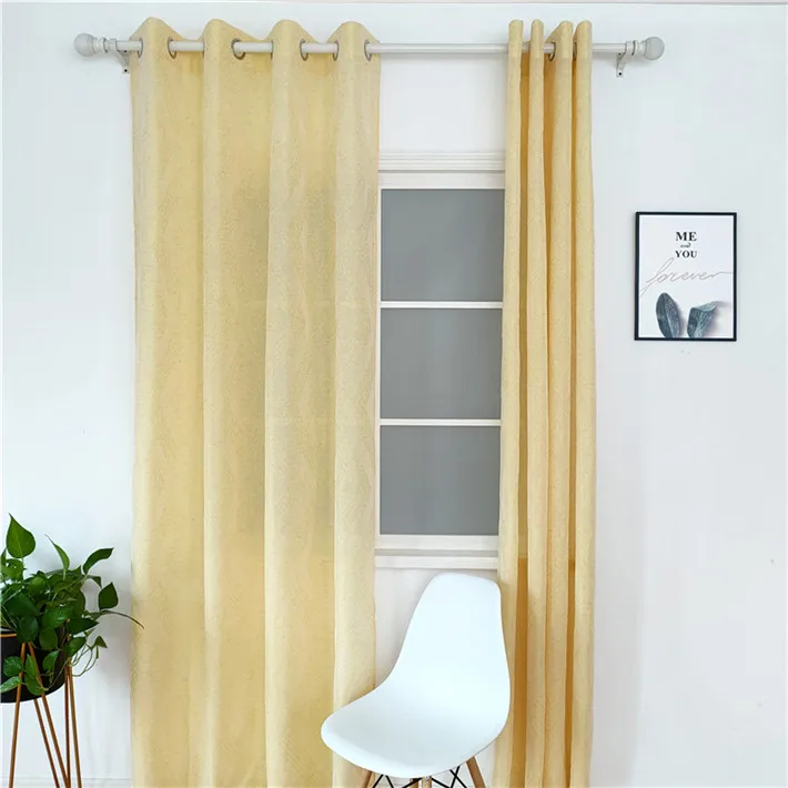 Fashion Simple Style Linen Tulle Fabric Living Room Curtain Eyelet Rings Golden Yellow Hotel Bedroom Decoration Curtain