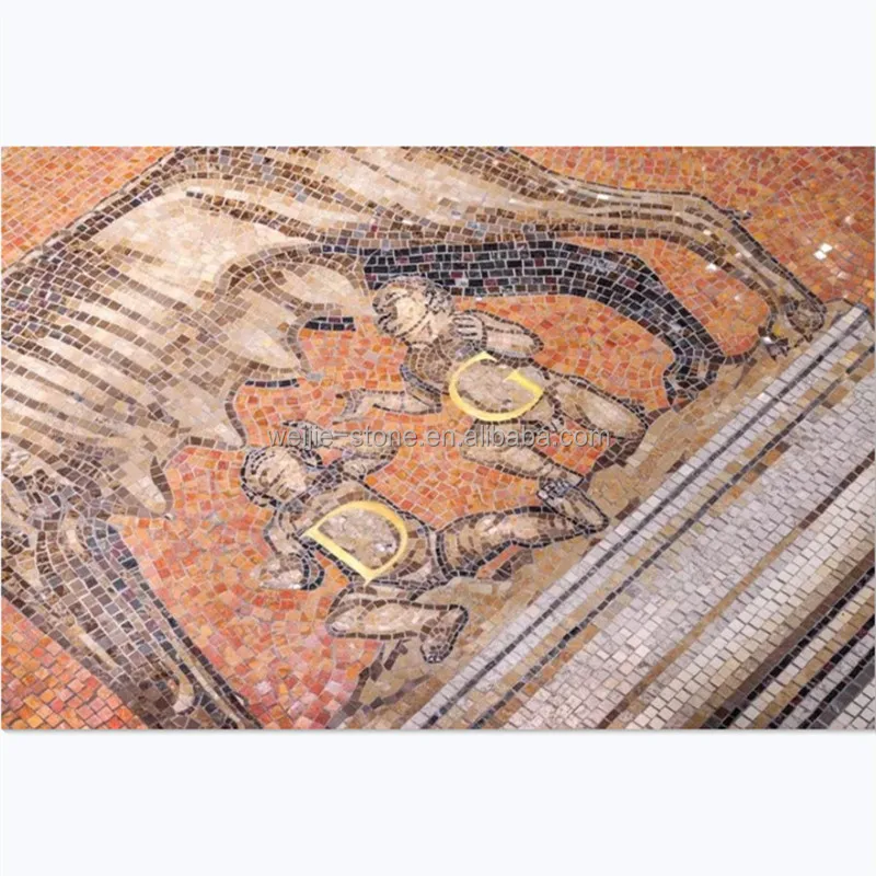 Customized Brass inlay black granite medallion waterjet cutting medallions tiles stone for flooring