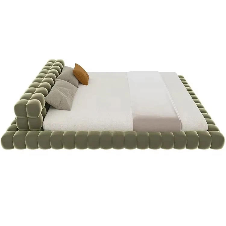 Italian Designer Creative Tatami Bed Contemporary Minimalist Cloth Double Bed for Master Bedroom Fabric Material