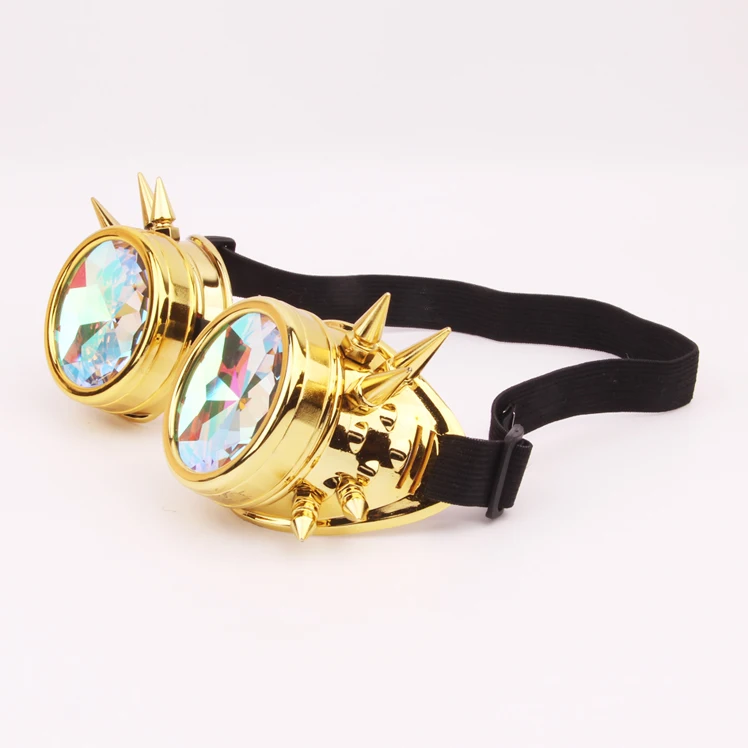 Fashion Cosplay Steampunk Accessories Rainbow Color Frame Glasses Crystal Lenses Costume Kaleidoscope Goggles with Individuality