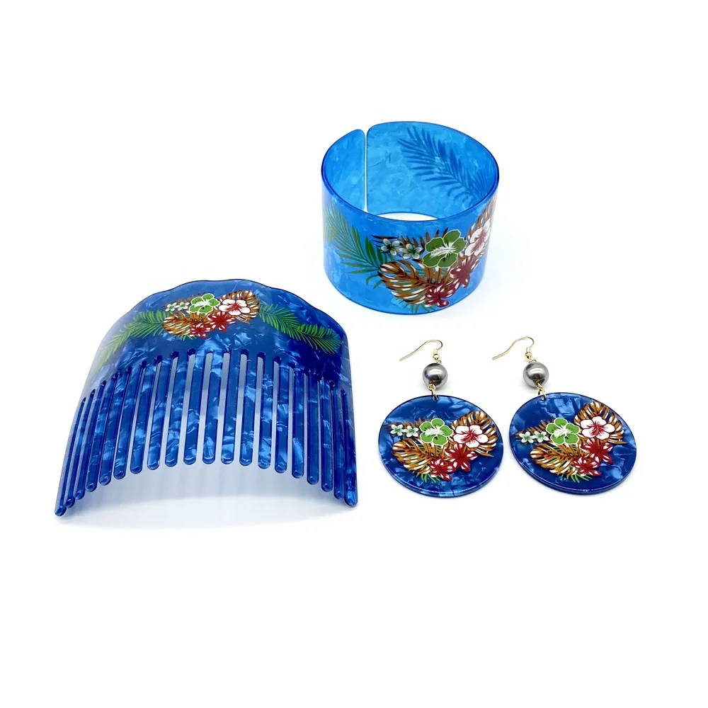 Fashion Jewelry Set Comb Bracelet Earring For Polynesian Hawaian Samoan Women Girls With Various Colors