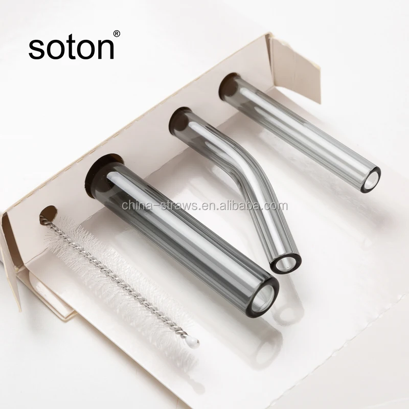 
100% food grade colorful borosilicate bending glass straw set 