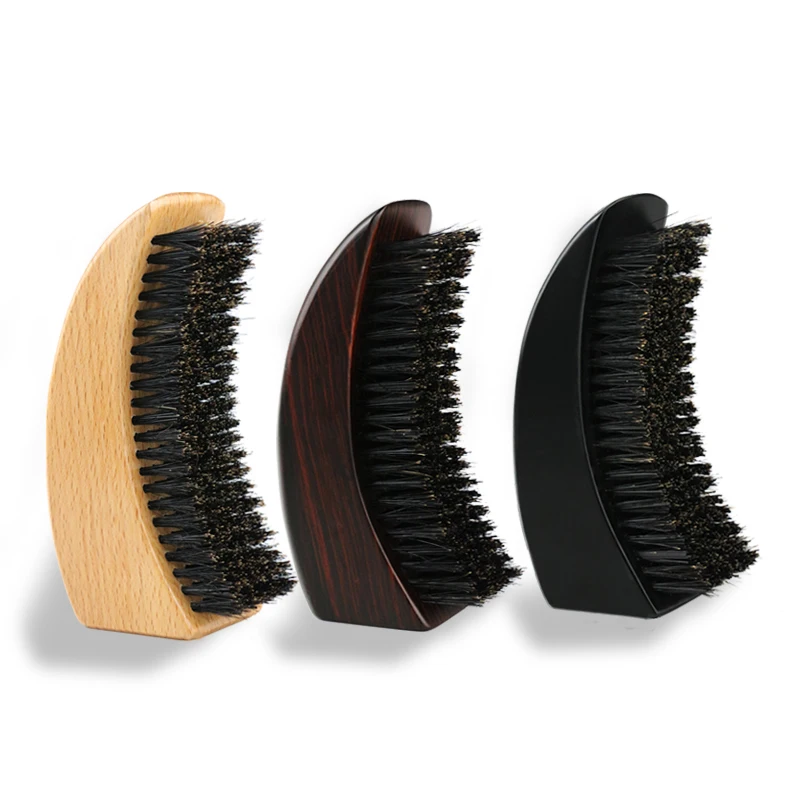 Wholesale Wooden Cow Horn Shape 100% Wood + Boar Bristle Beard Brush is Convenient To Carry